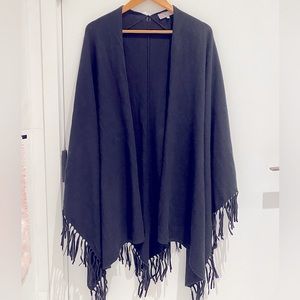 100% Cashmere and Suede Fringe Black Shawl Wrap